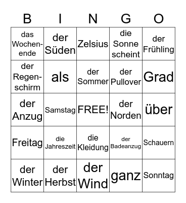 Wettervorhersage / Weather forecast Bingo Card