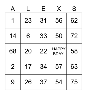 ALEXANDRA'S 24TH BDAY Bingo Card