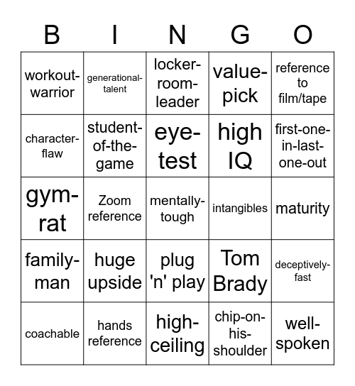 Draft Pick Lingo Bingo Card