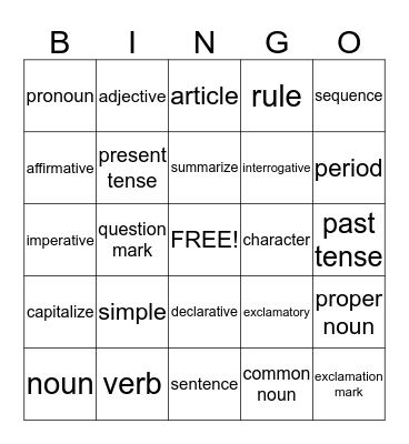 Vocabulary and Concept  Bingo Card