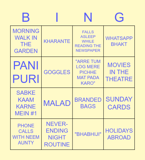 MANJULA KA TAMBOLA Bingo Card