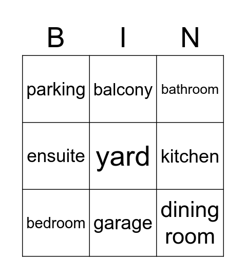 Rooms and features of a house Bingo Card
