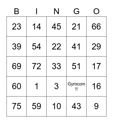 Gyrocom Bingo Card