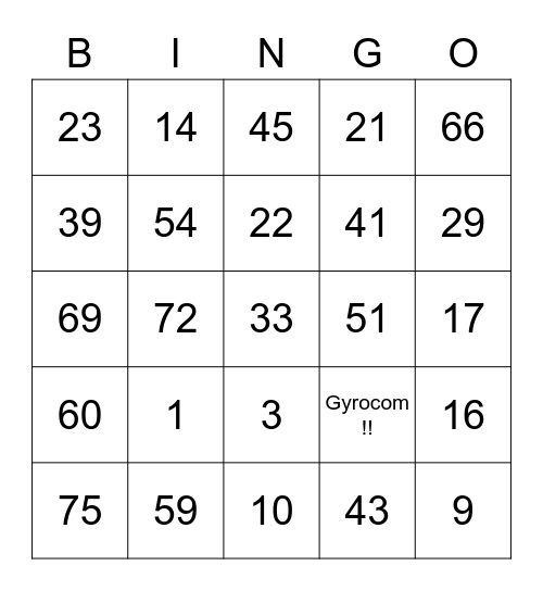 Gyrocom Bingo Card