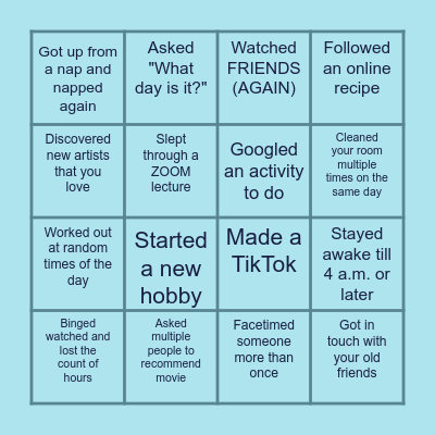 Quarantine Bingo Card