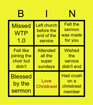 Christnest Church Bingo Card