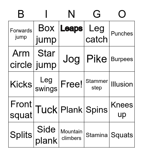 Bodyrockerz Bingo Card