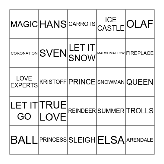 FROZEN Bingo Card