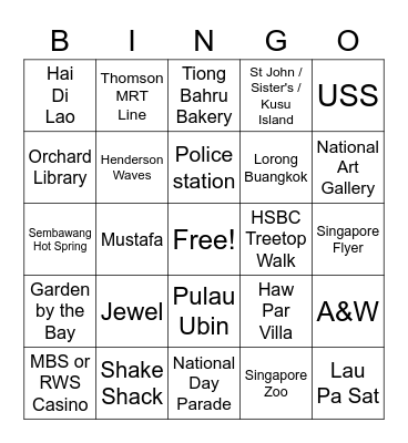 Have you been to..? (SG version) Bingo Card