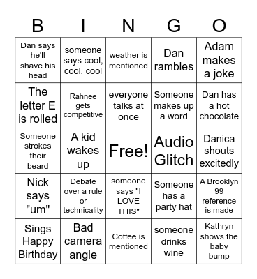 Steph's Party Bingo Card