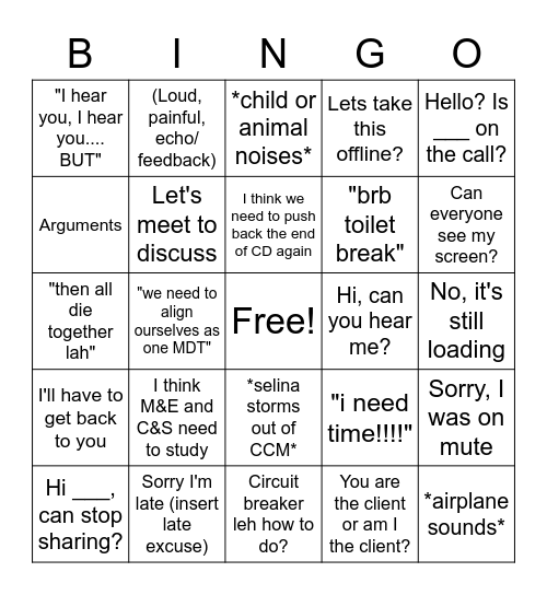 Conference Call Bingo Card