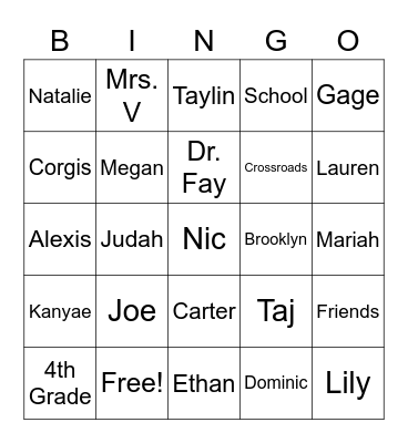 Mrs. VanderPloeg's Bingo Card