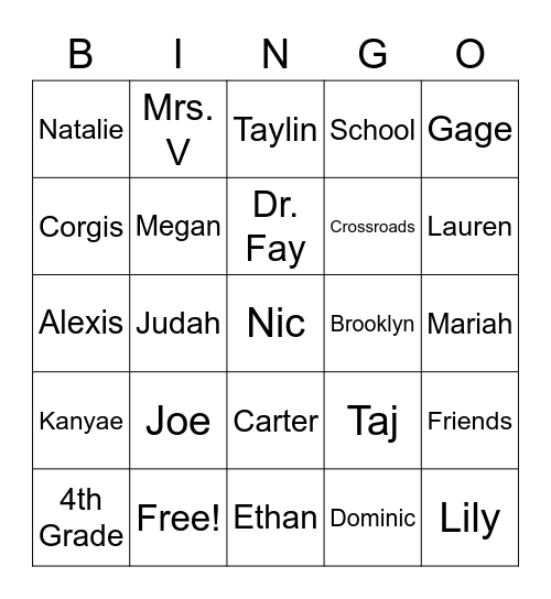 Mrs. VanderPloeg's Bingo Card