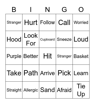 Little Red Bingo Card