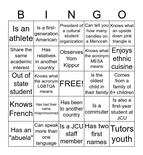 Diversity Bingo- 2014 Edition Bingo Card