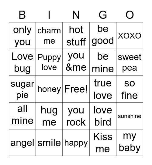 Valentines: Sweethearts Bingo Card