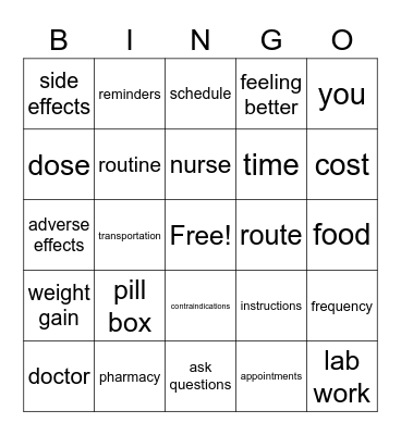 Medication Compliance Bingo Card