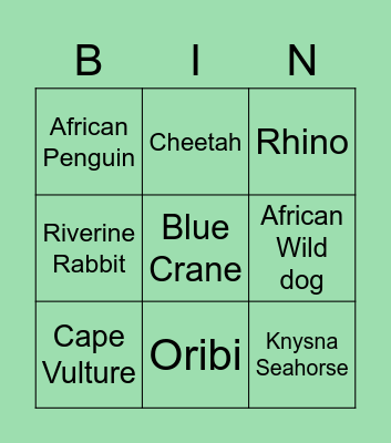 Endangered Animals in South Africa Bingo Card