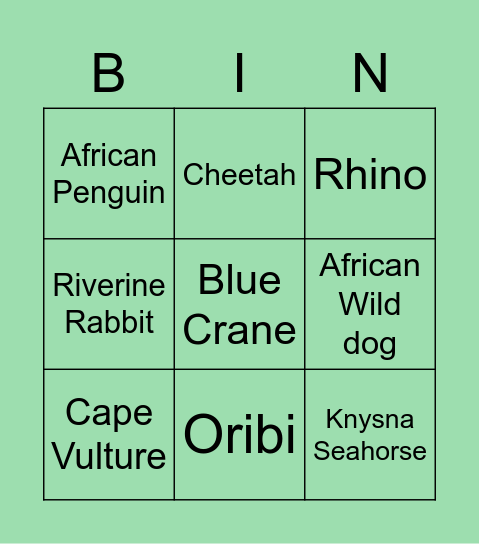 Endangered Animals in South Africa Bingo Card