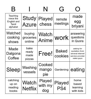 DSSE Stay At Home Edition Bingo Card