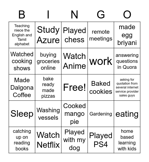 DSSE Stay At Home Edition Bingo Card