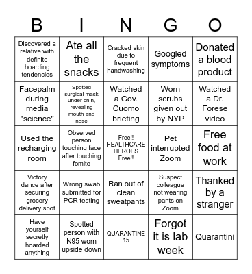 COVID-19 BINGO Card