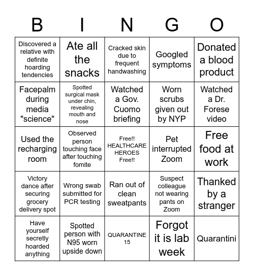 COVID-19 BINGO Card