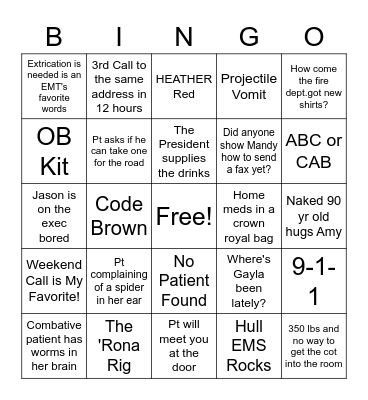 Hull EMS Bingo Card
