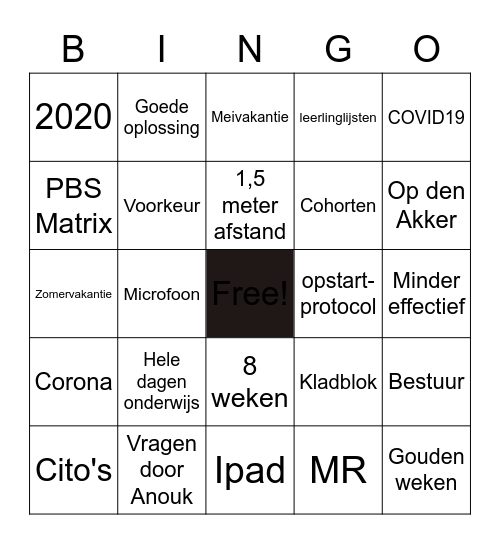 Vergadering basisschool op den Akker Bingo Card