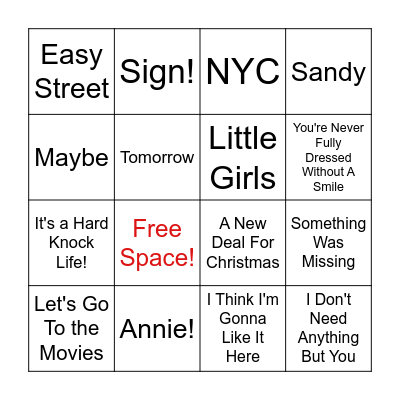 Annie Music Bingo Card