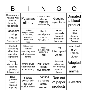 COVID-19 BINGO Card