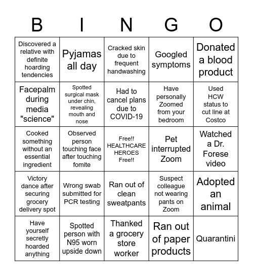 COVID-19 BINGO Card