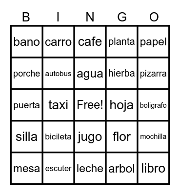 SPANISH BINGO Card