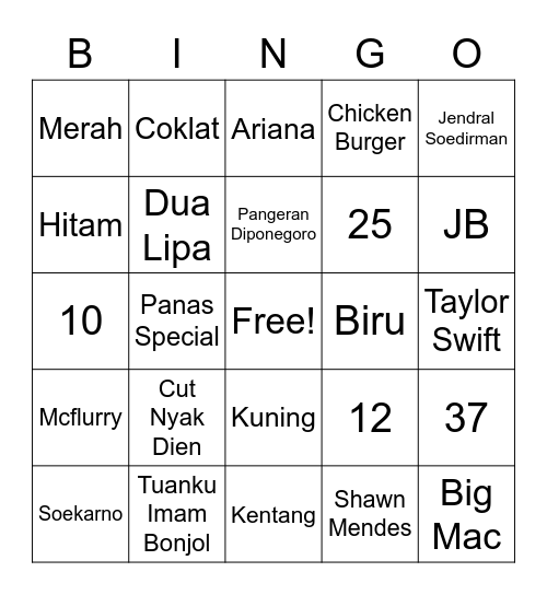 Zaidan Bingo Card