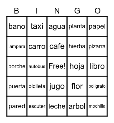 SPANISH BINGO Card