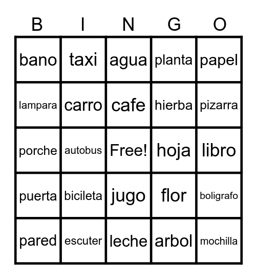 SPANISH BINGO Card