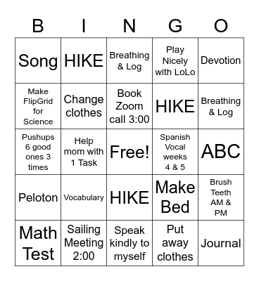 Thursday Bingo Card