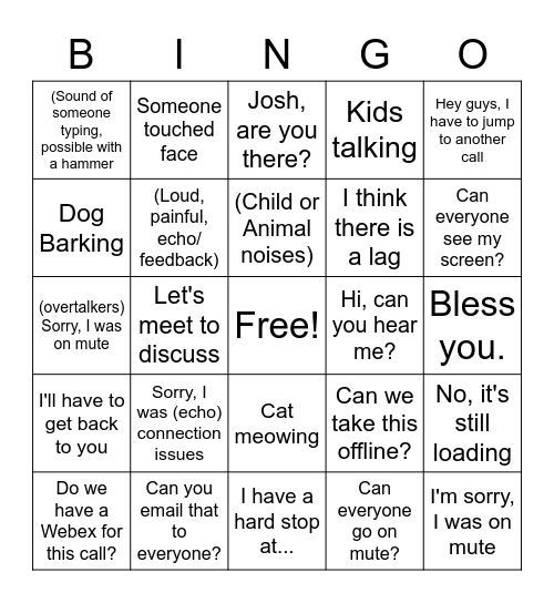 Conference Call Bingo Card