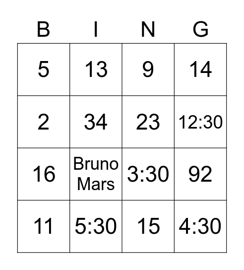 Math Bingo! Bingo Card
