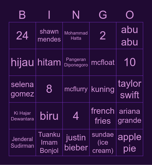 BINGO NAUREEN Bingo Card