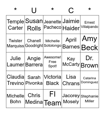 UC STAFF Association Bingo Card