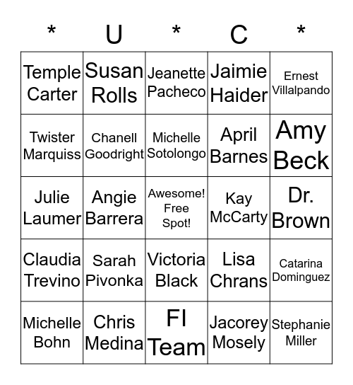 UC STAFF Association Bingo Card