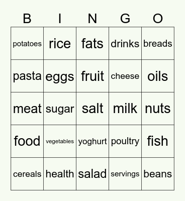 Food Pyramid (NS) Bingo Card