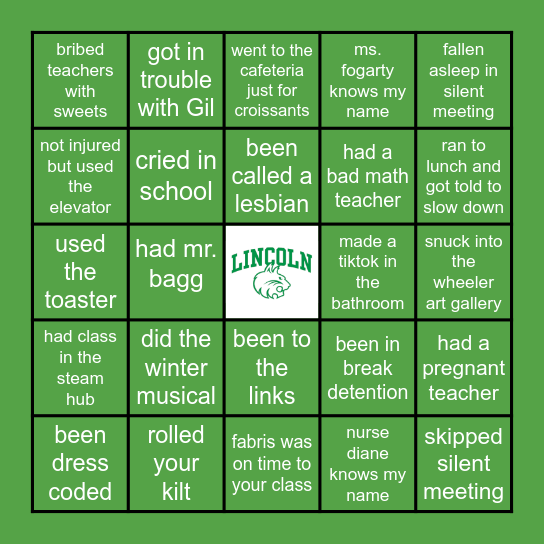 Lincoln School Bingo Card