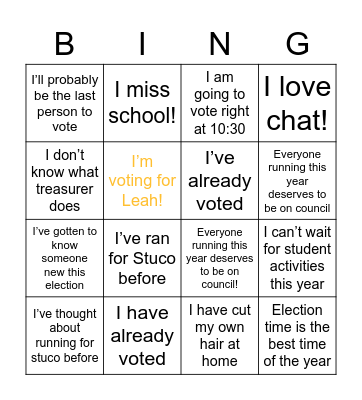 Elections Bingo! Bingo Card