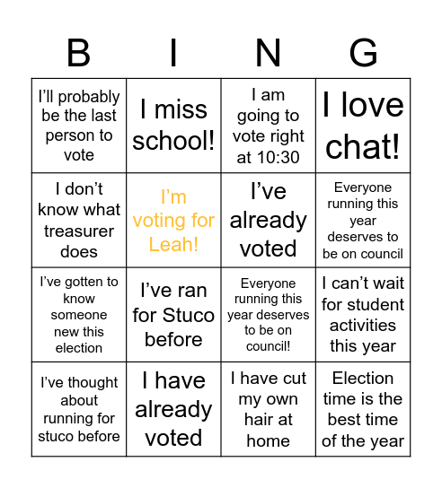 Elections Bingo! Bingo Card