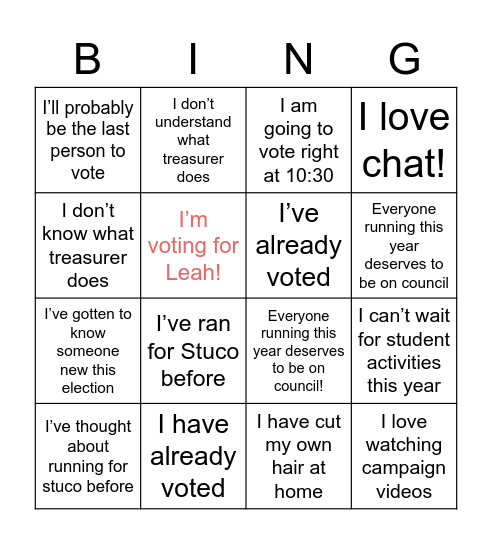 Elections bingo Card