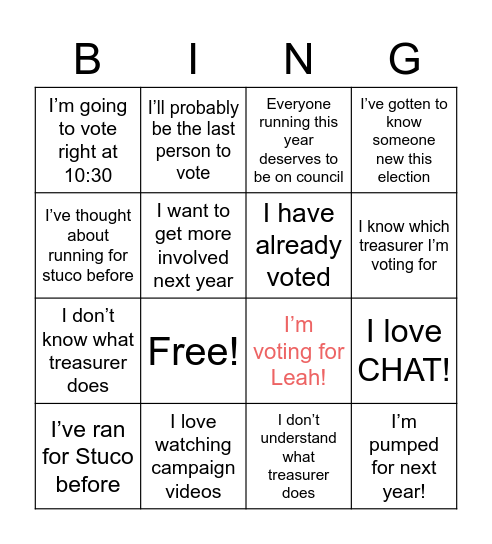 Elections Bingo Card
