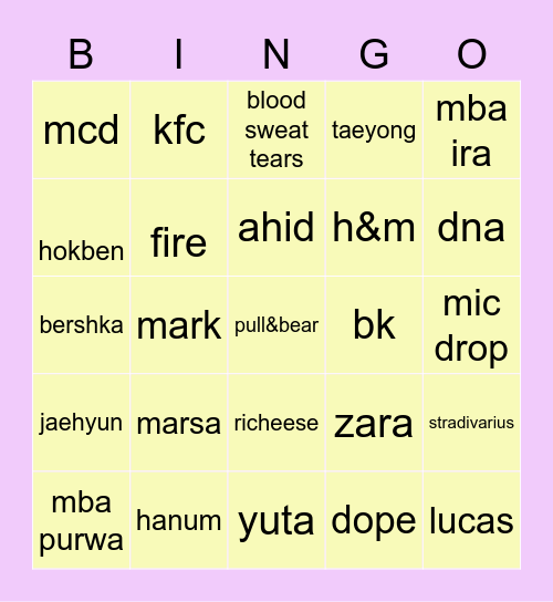 Opi’s Bingo Card