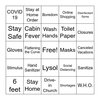 Stay at Home Bingo Card